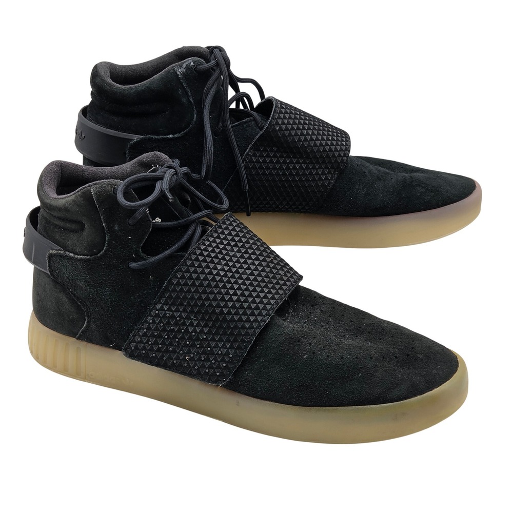 Adidas Tubular Invader Shoes Mens 12 Black Suede Strap Core Gum BB5038